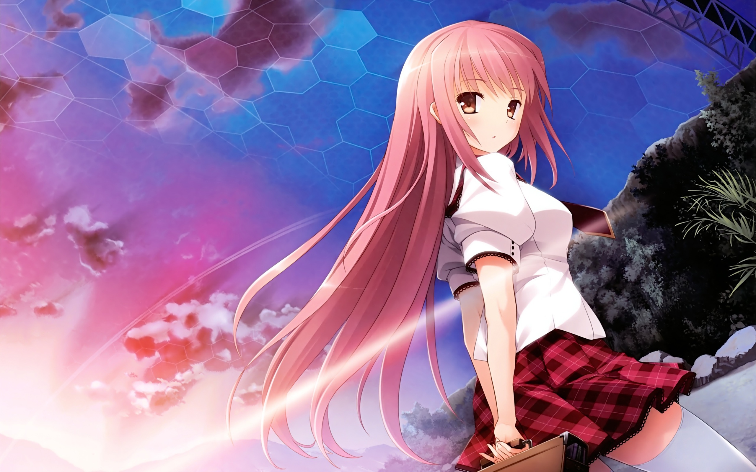 Anime girl Wallpaper 4K Sad Pink background 9296