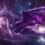 A Dragon in a cosmic setting, flying through a galaxy with swirling stars and nebulae.