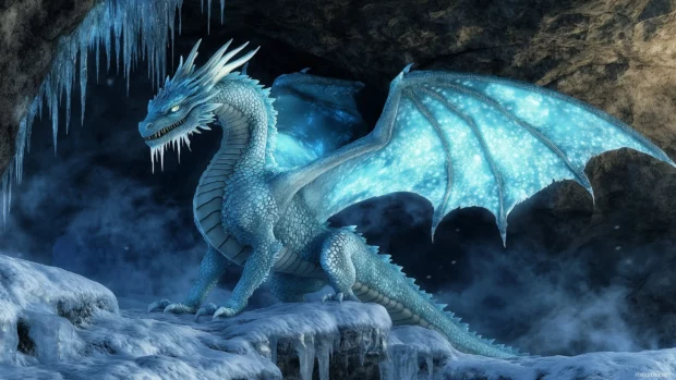 A Dragon with ice blue wallpaper.