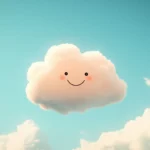 A cute simple wallpaper featuring a pastel colored cloud with a smiling face against a soft blue sky.