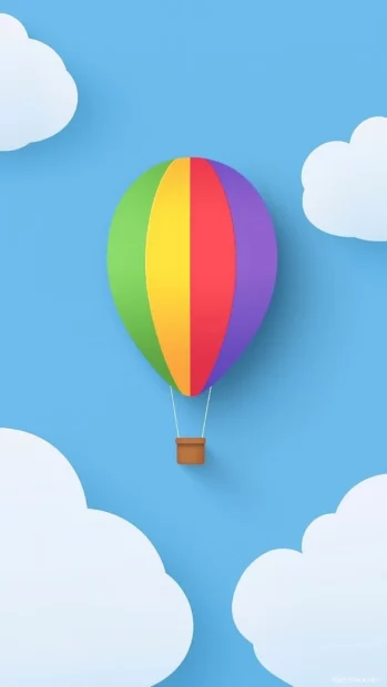 A minimalist design featuring a single rainbow colored balloon floating in a soft.