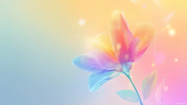 A simple abstract flower shape with soft colors, placed on a light gradient background.