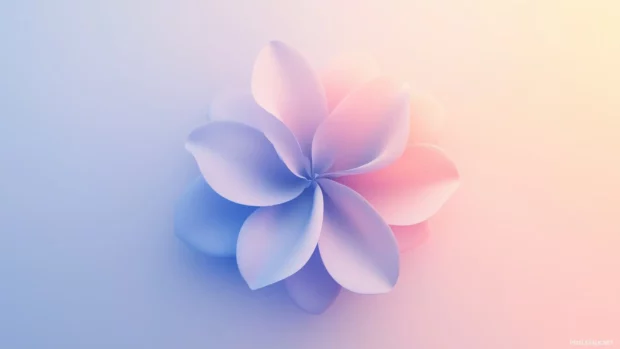 A simple abstract flower shape with soft colors, placed on a light gradient background.