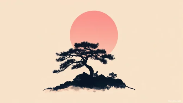 A simple desktop wallpaper HD with a silhouette of a tree against a light sunset sky.