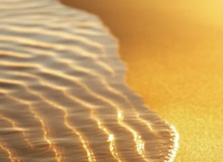 A simple iPhone wallpaper of a smooth beach with soft, flowing waves and a golden horizon.