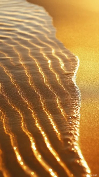 A simple iPhone wallpaper of a smooth beach with soft, flowing waves and a golden horizon.