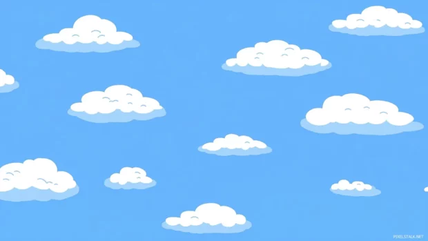 A simple wallpaper features a light blue sky with a few fluffy white clouds.