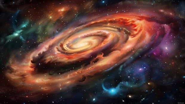 Galaxy 4K Wallpaper with swirling stars and cool colorful gases.