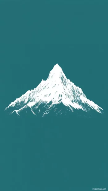 A simple aesthetic mountain silhouette in white, set against a cool teal gradient background.