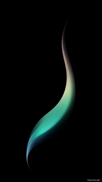 A smooth abstract swoosh design in gradient shades of green and aqua on a black canvas.