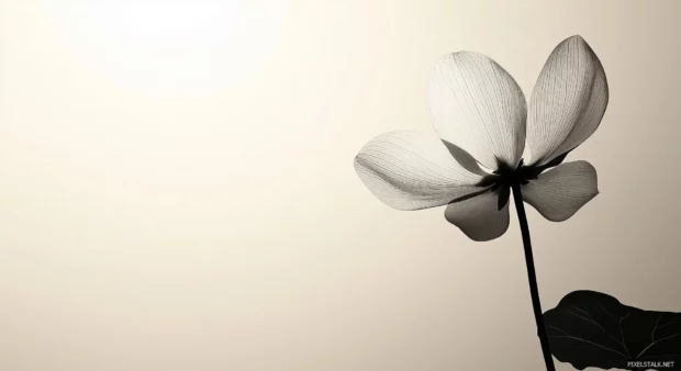 A clean silhouette of a flower with smooth, rounded petals, outlined in black on a soft gray background.