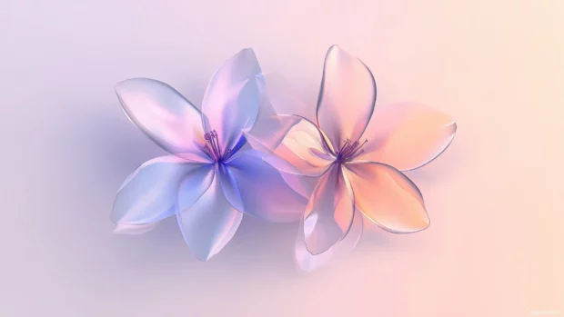 A simple abstract flower shape with soft colors, placed on a light gradient background.