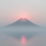 A simple desktop  HD wallpaper features a single mountain peak with a soft, misty atmosphere.