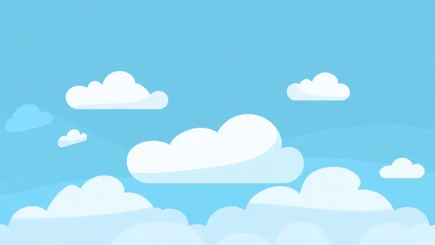 A simple wallpaper features a light blue sky with a few fluffy white clouds.