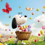 Snoopy dressed as the Easter Bunny.