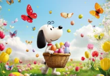 Snoopy dressed as the Easter Bunny.