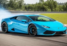 A Lamborghini Huracán in vibrant blue.