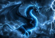 A blue Dragon wrapped in glowing lightning bolts.