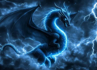 A blue Dragon wrapped in glowing lightning bolts.