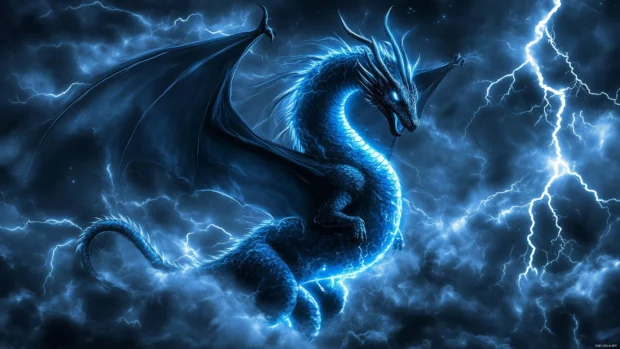 A blue Dragon wrapped in glowing lightning bolts.