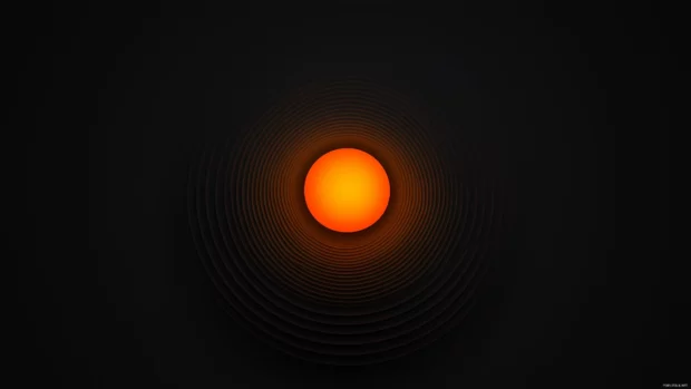 A centered glowing orb in vibrant orange with faint ripples extending outward on a black canvas.