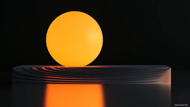 A centered glowing orb in vibrant orange with faint ripples extending outward on a black canvas.