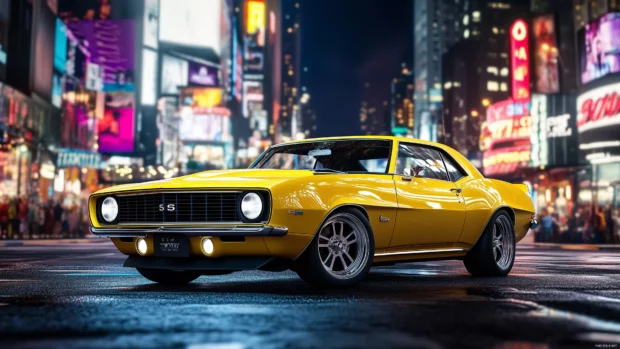 A classic yellow Camaro car 4K Wallpaper.