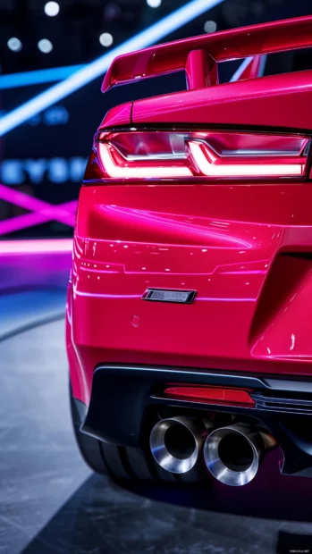 A close up of the rear taillights and exhaust pipes of a Camaro LT, highlighting its modern design elements.