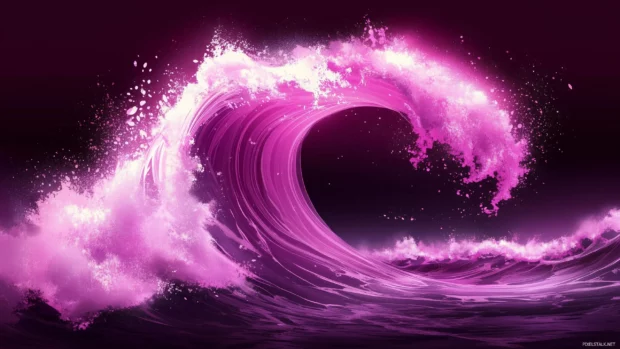 A cool neon pink wave crashing across the screen, with smooth curves and glowing highlights.