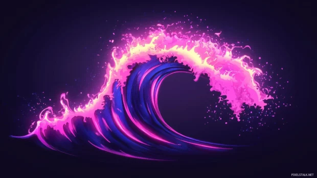 A cool neon pink wave crashing across the screen, with smooth curves and glowing highlights.