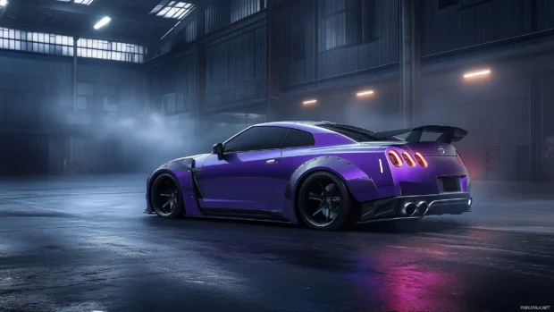 A custom purple Nissan Skyline car wallpaper.