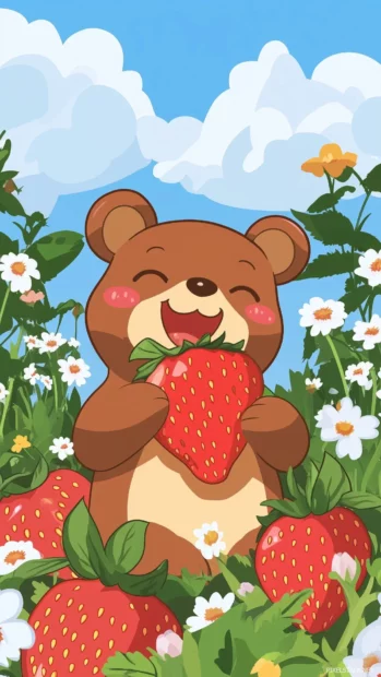 A cute Kawaii bear mobile wallpaper.