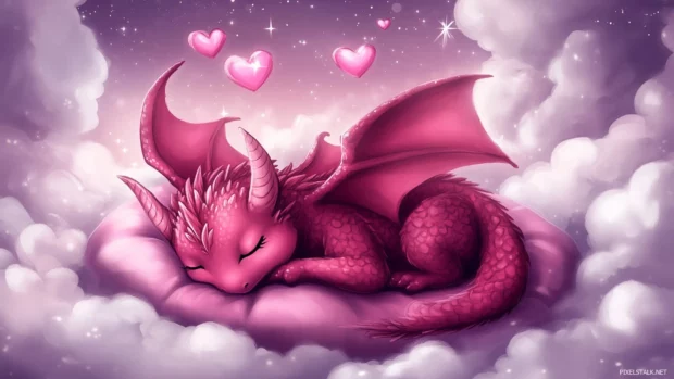 A cute dragon curled up wallpaper.