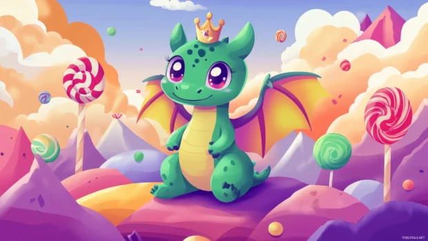 A cute green dragon background with big round eyes,.