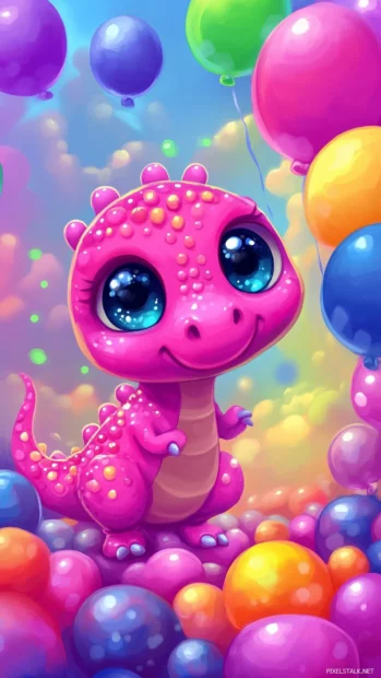 A cute pink Kawaii dinosaur wallpaper.