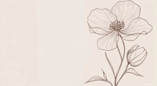 A delicate line drawing of a flower in full bloom on a light pastel background.