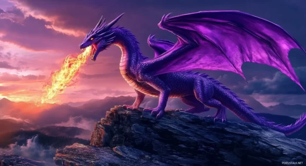 A fierce purple Dragon desktop wallpaper.