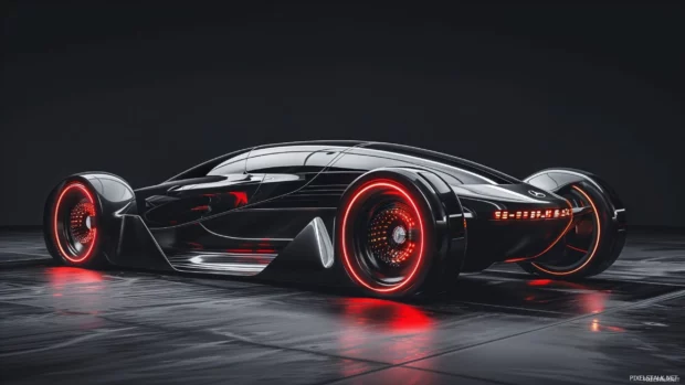 A futuristic cool car with sleek lines and glowing headlights.