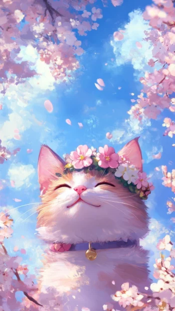 A joyful pink Kawaii cat HD wallpaper free download.