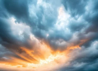 A mesmerizing sky covered in dense, billowing storm clouds.