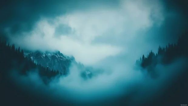 A mesmerizing view of a dense layer of fog and clouds blanketing a mountain range.