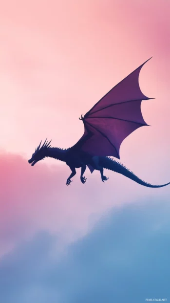 A minimalist Dragon silhouette flying against a clear, gradient sky.