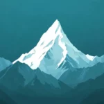 A minimalist mountain silhouette in white, set against a cool teal gradient background.