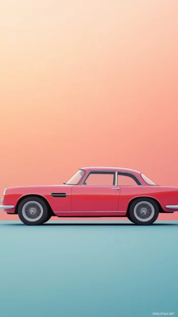 A minimalistic pink car silhouette on a smooth, pastel colored gradient background.