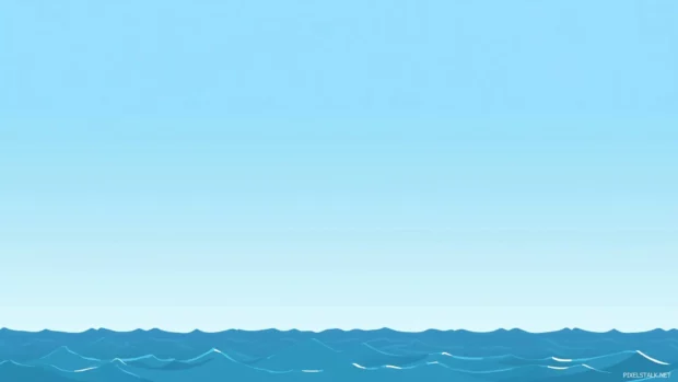 A minimalistic wallpaper showcasing a calm ocean horizon with subtle waves and a clear sky.