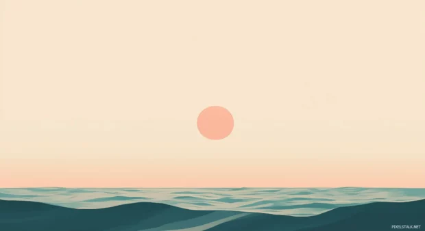 A minimalistic wallpaper showcasing a calm ocean horizon with subtle waves and a clear sky.