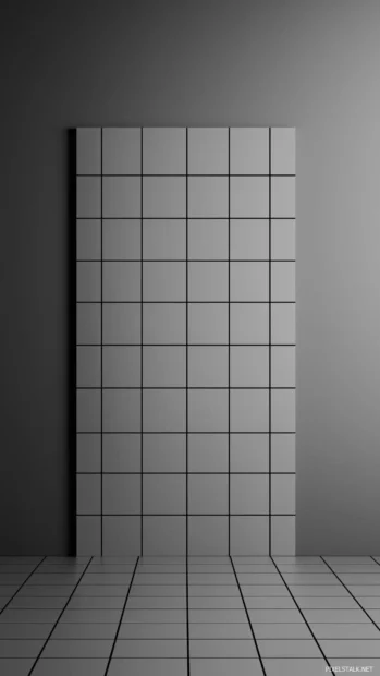 A monochrome grid pattern with a subtle D effect, placed on a cool gray backdrop.