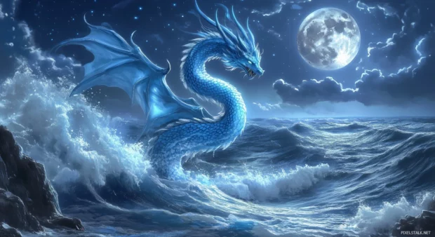 A mystical blue Dragon background.