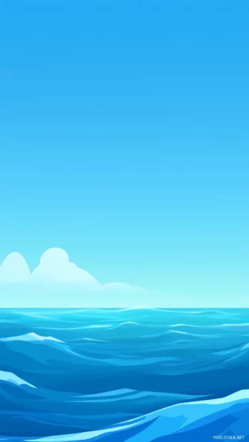 A peaceful blue ocean with smooth waves, fading into the horizon under a clear sky.