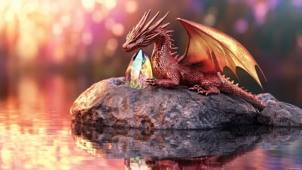 A playful red dragon wallpaper 4K.